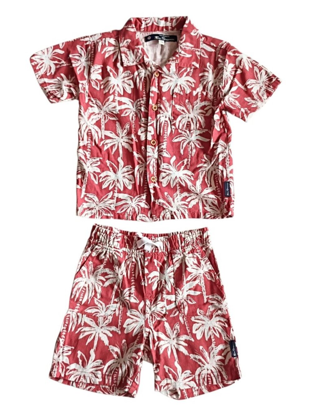 BEN SHERMAN Boys Toddlers Set Shirt Shorts Palm Trees Red Vacation 24M